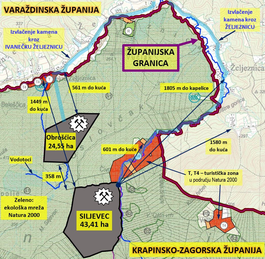 Udaljenosti planiranih polja Siljevec i Obroščica